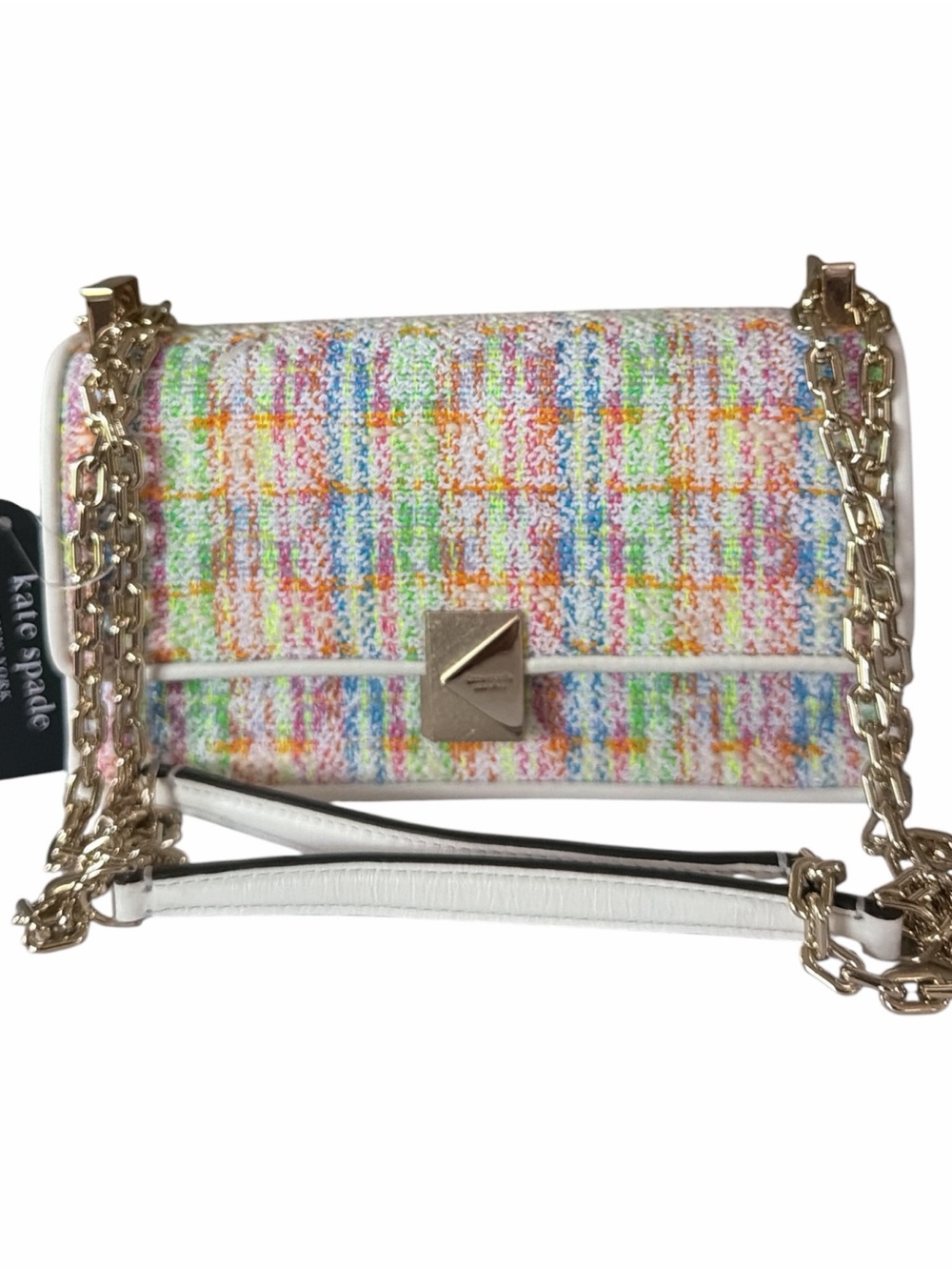 Kate Spade Deco Multi Tweed Medium Flap Crossbody Shoulder Bag with Dustbag